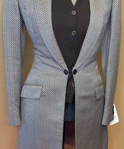 SILVER/TAUPE AND BLACK SQUARE PATTERN DAY COAT CM